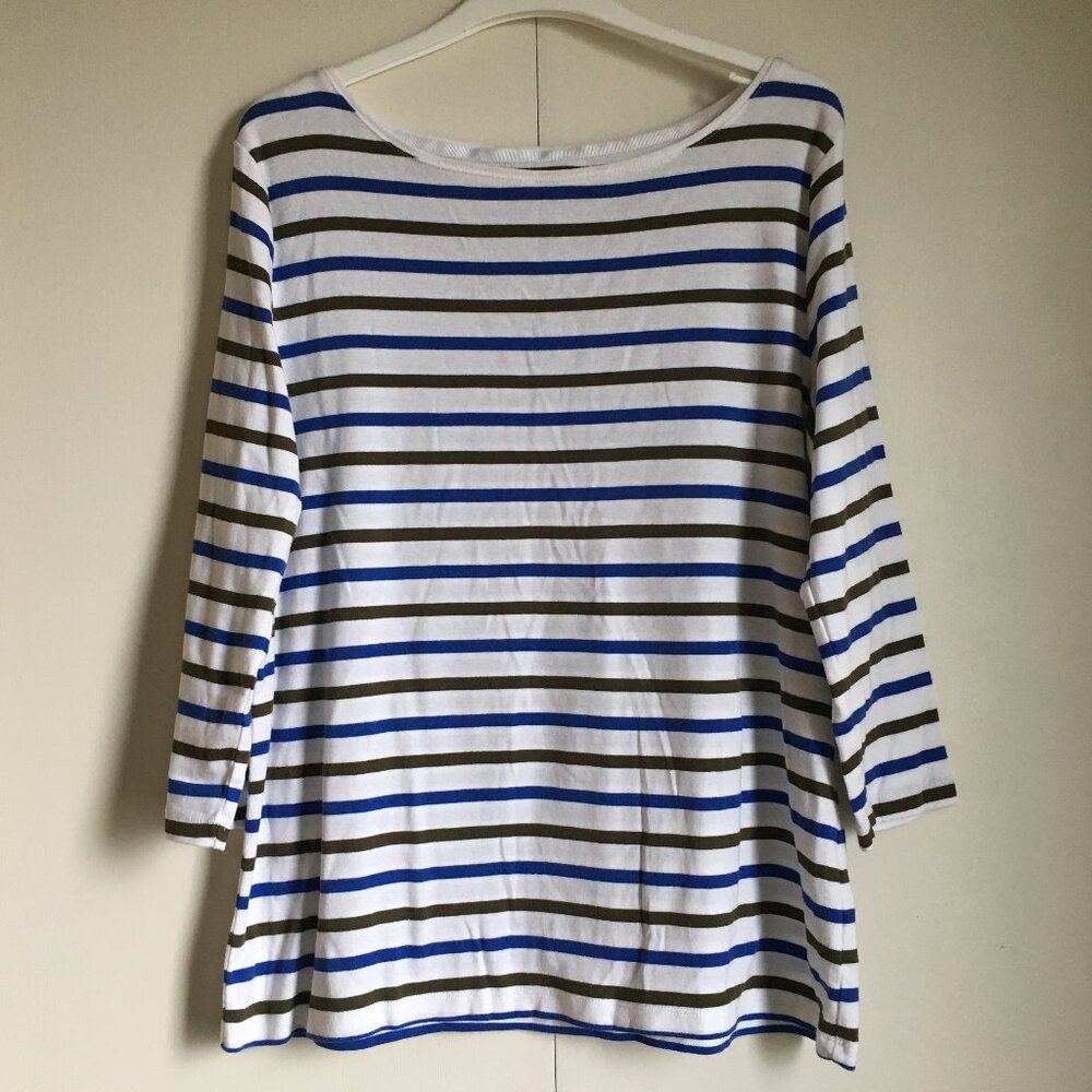Talbots Cotton Nautical Stripes 3/4 Sleeve Top Size XL